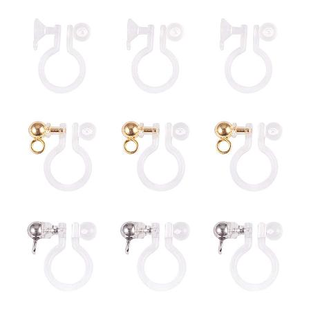 PandaHall Elite 15 Pairs 3 Styles Clear Plastic Clip-on Earring Converter Component with Platinum Golden Rhinestone for Non-Pierced Ears DIY Earring Making Accessary