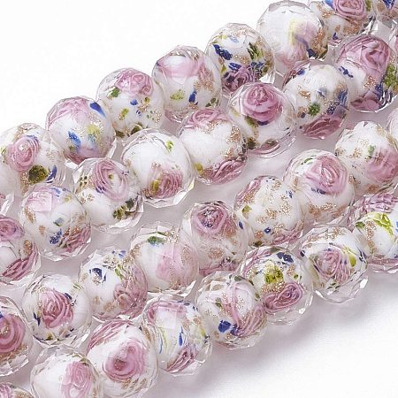 Pandahall Elite 60pcs 8~10mm Gold Sand Lampwork Beads Glass Handmade Round Loose Beads for Jewelry Craft Making with 2mm Hole