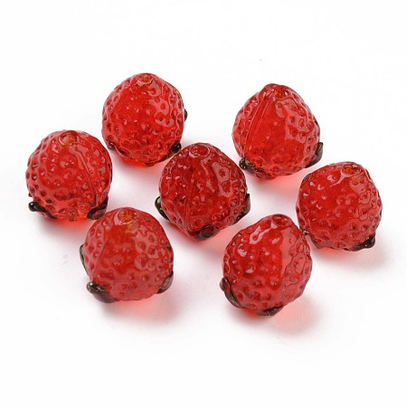 Honeyhandy Handmade Bumpy Lampwork Beads, Strawberry, Red, 14~15x12.5x12.5mm, Hole: 1.2mm