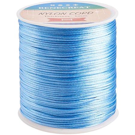 BENECREAT 1mm 200M (218 Yards) Nylon Satin Thread Rattail Trim Cord for Beading, Chinese Knot Macrame, Jewelry Making and Sewing - LightSkyBlue