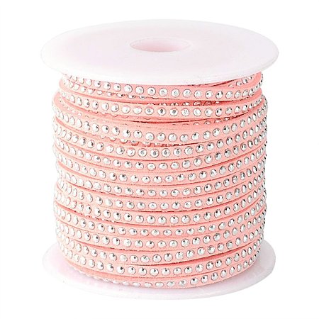 ARRICRAFT 1 Roll (20 Yards,60 Feet) Micro-Fiber Faux Leather Suede Cord String with Aluminum Cabochons, 3x2mm (Pink)