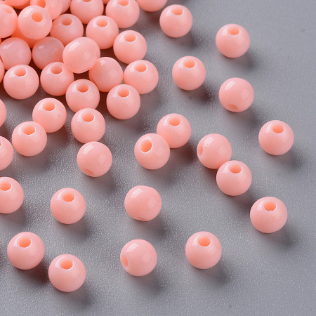 Honeyhandy Opaque Acrylic Beads, Round, Light Salmon, 6x5mm, Hole: 1.8mm, about 4400pcs/500g