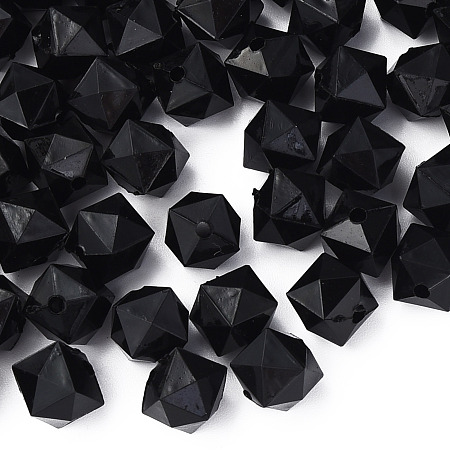 Honeyhandy Transparent Acrylic Beads, Faceted, Cube, Black, 10x11x11mm, Hole: 2mm, about 670pcs/500g