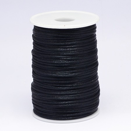 Honeyhandy Polyester Cord, Satin Rattail Cord, for Beading Jewelry Making, Chinese Knotting, Black, 2mm, about 100yards/roll