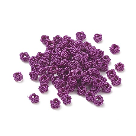 100Pcs Nylon Cord Woven Beads, Round, Purple, 7x6.5x4.5mm, Hole: 3mm