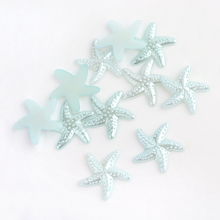 Honeyhandy ABS Plastic Imitation Pearl Cabochons, Starfish/Sea Stars, Aqua, 18x19x2mm, about 1000pcs/bag