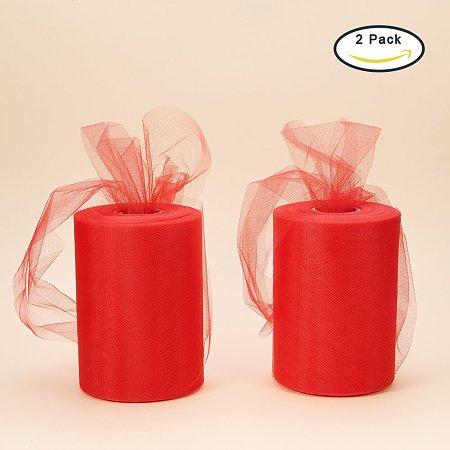BENECREAT 2 Roll 200 Yards/600FT Tulle Fabric Rolls Spool for Wedding Party  Decoration, DIY Craft, 6 Inch x 100 Yards Each (Red) 