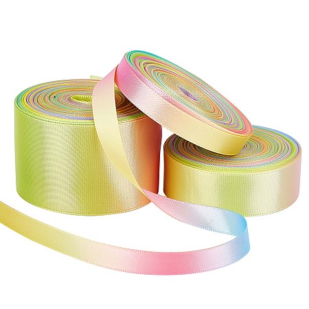 Gorgecraft 30 Yards 3 Styles Rainbow Gradient Polyester Ribbon, Double Face Satin Ribbon, for Crafts Gift Wrapping, Party Decoration, Mixed Color, 3/8 inch(9mm)~1-1/2 inch(38mm), 10 yards/style