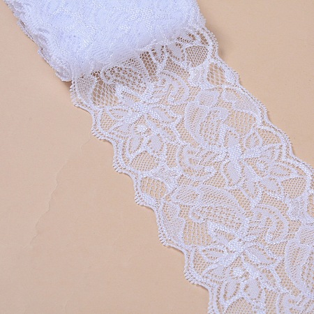 Honeyhandy Elastic Lace Trim, Lace Ribbon For Sewing Decoration, White, 80mm
