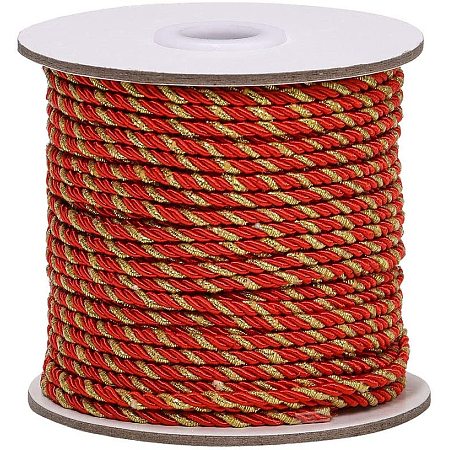 Arricraft 3mm / 35 Yards Metallic Twisted Cord Rope 3-Ply Polyester Twine Cord Two-Color Shiny Cord String Thread for Home Décor, Upholstery, Curtain Tieback, Honor Cord (Red)