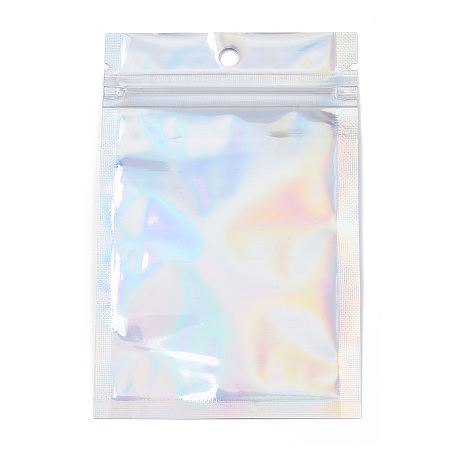 Honeyhandy Rectangle Zip Lock Plastic Laser Bags, Resealable Bags, Clear, 12x7.5cm, Hole: 6mm, Unilateral Thickness: 2.3 Mil(0.06mm)