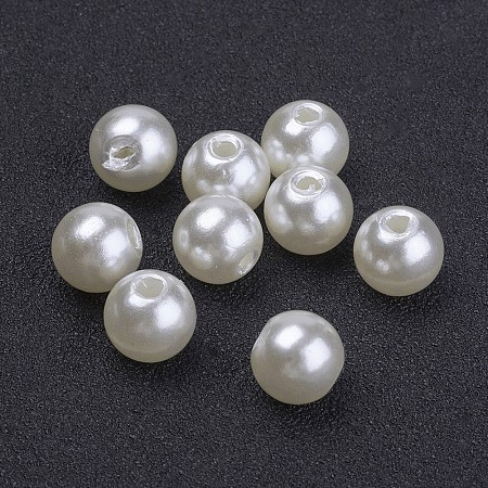 Honeyhandy Imitated Pearl Acrylic Beads, Round, Creamy White, 8mm, Hole: 1.8~2mm, about 2000pcs/500g