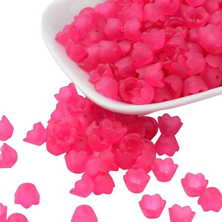 ARRICRAFT Transparent Acrylic Beads Caps, Flower, Frosted, DeepPink, 10x6mm, Hole: 1.5mm; About 1900pcs/500g