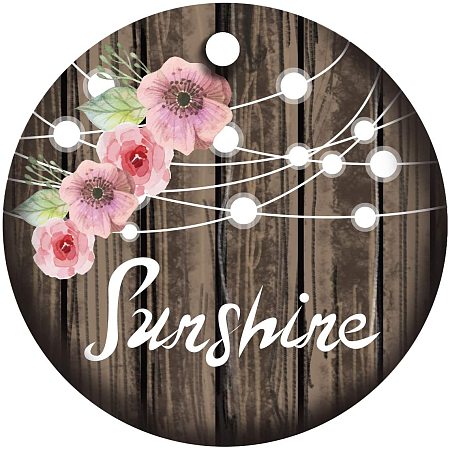 SUPERFINDINGS 1PC Porcelain Ornament with Sunshine Words and Flower Pattern Hanging Ornament Porcelain Pendants for Home Indoor Outdoor Decor, Double-Sided Printed, Flat Round, Burlywood, 3inch