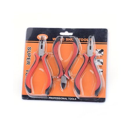 NBEADS 3-Piece 45# Steel DIY Jewelry Plier Sets Wire-Cutter Plier Side Cutting Plier and Plier Red with Packing 16.5x18.5x2cm Long
