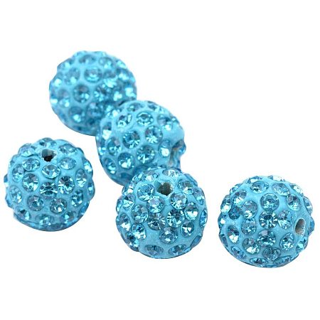 Pandahall Elite About 100 Pcs 10mm Clay Pave Disco Ball Czech Crystal Rhinestone Shamballa Beads Charm Round Spacer Bead for Jewelry Making Blue