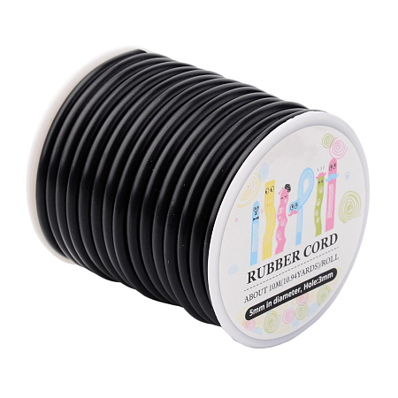 ARRICRAFT 1 Roll (about 10m) Black Silicone Hollow Cord Rubber Thread 5mm for Bracelet Necklace Making with 3mm Hole