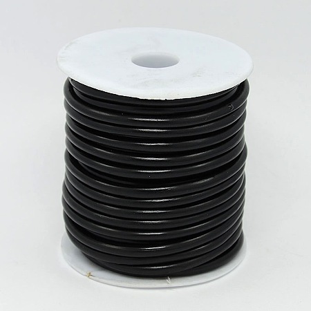Honeyhandy Synthetic Rubber Cord, Hollow, with White Plastic Spool, Black, 5mm, Hole: 3mm, about 10.93 yards(10m)/roll