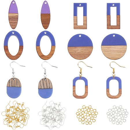 OLYCRAFT 12pcs Resin Wooden Earring Pendants Mixed Shapes Resin Walnut Wood Earring Makings Kit Wood Earring Accessories with Earring Hooks Jump Rings for Earrings Necklace Making - Mauve