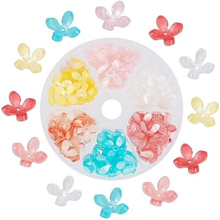 PandaHall Elite 84pcs 6 Colors Resin Flower Bead Caps Candy Color Spacer Beads Caps for Jewelry Making 13x13mm