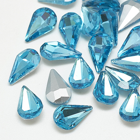 Honeyhandy Pointed Back Glass Rhinestone Cabochons, Back Plated, Faceted, teardrop, Aquamarine, 10x6x3mm