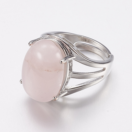 Honeyhandy Natural Rose Quartz Wide Band Finger Rings, with Alloy Ring Findings, Oval, 18mm