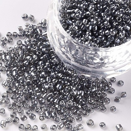 Honeyhandy Glass Seed Beads, Trans. Colours Lustered, Round, Gray, 2mm, Hole: 1mm, 30000pcs/pound