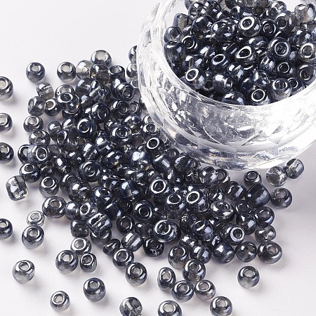 Honeyhandy Glass Seed Beads, Trans. Colours Lustered, Round, Gray, 4mm, Hole: 1.5mm, about 4500pcs/pound
