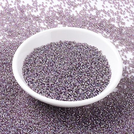 MIYUKI® Round Rocailles Beads, Japanese Seed Beads, 11/0, (RR1012) Silverlined Smoky Amethyst AB, 2x1.3mm, Hole: 0.8mm; about 1100pcs/bottle, 10g/bottle