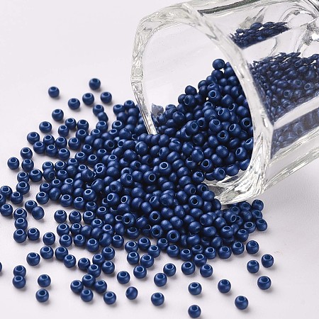Honeyhandy 11/0 Grade A Round Glass Seed Beads, Baking Paint, Royal Blue, 2.3x1.5mm, Hole: 1mm, about 48500pcs/pound