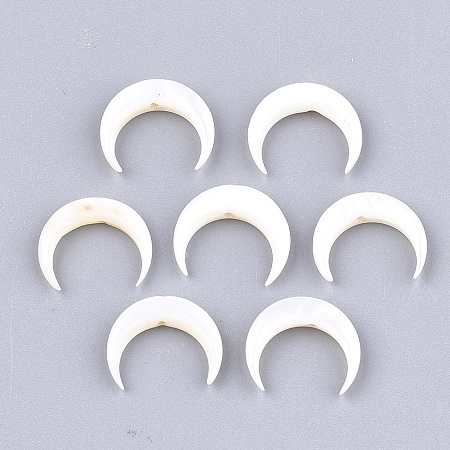 ARRICRAFT Freshwater Shell Beads, Double Horn/Crescent Moon, Creamy White, 10~11x12~12.5x2.5~3mm, Hole: 1mm