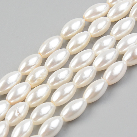 ARRICRAFT Natural Freshwater Shell Beads Strands, Rice, Seashell Color, 1/4x1/8 inch(7.5x4.5mm), Hole: 0.8mm, about 54~56pcs/strand, 15.20 inches~15.94 inches(38.6cm~40.5cm)