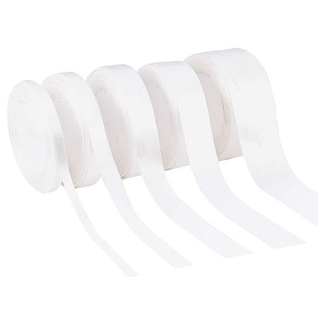 PandaHall Elite 5 Sizes 125 Yards 6/12/20/25/27mm Fabric Ribbon Silk Satin Roll Satin Ribbon Rolls for Crafting Hanging Gifts Wrapping Bows Jewelry Making, 25 Yard/Roll, White