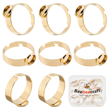 Beebeecraft 1 Box 20Pcs Stainless Steel Ring Bezel Blanks 6mm Cabochon Base Setting Flat Round Pad Ring Base Findings for Ring Making (Gold Color)