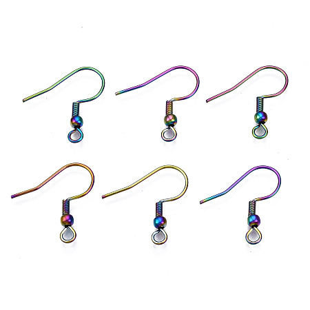 Arricraft Ion Plating(IP) 304 Stainless Steel French Earring Hooks, Flat Earring Hooks, Ear Wire, with Beads, Multi-color, 19x18~19mm, Hole: 2mm, Pin: 0.6mm, bead: 3mm