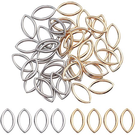 UNICRAFTALE 40pcs 2 Colors 304 Stainless Steel Connecting Ring Horse Eye Shape Chain Link Ring Marquise Links Gold and Stainless Steel Color Metal Connectors Suitable for DIY and Jewelry Making