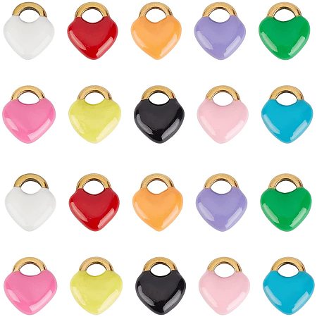 UNICRAFTALE 20pcs 10 Colors Enamel Heart Charm Stainless Steel Enamelled Sequins Pendants Metal Charms for Jewelry Making 3.5x2.5mm Hole