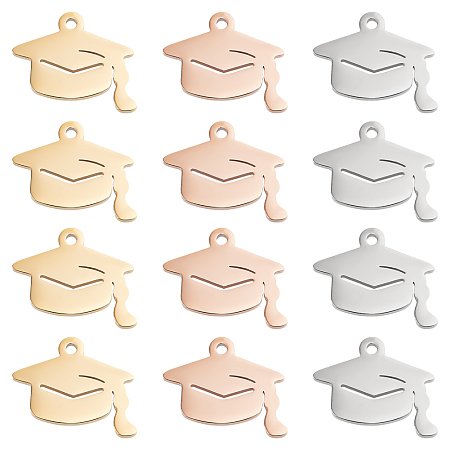 UNICRAFTALE 12Pcs 3 Colors 304 Stainless Steel Pendants Graduation Cap Charms Graduation Pendant 1.6mm Hole Graduation Cap Jewelry Charms for DIY Jewelry Bracelet Necklace Making and Crafting