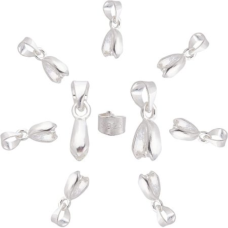 CREATCABIN 1 Box 10Pcs Pinch Clip Clasps 925 Sterling Silver Plated Brass Snap on Bails Charms Pendants Holder Chain Connectors for DIY Jewelry Making Necklaces Bracelets Accessory