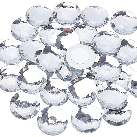 FINGERINSPIRE 30 Pcs 1.57 inch Extral Large Flat Back Round Acrylic Self-Adhesive Rhinestone with Container Circle Crystals Bling Sticker Acrylic for Costume Making Cosplay Jewels Crafts