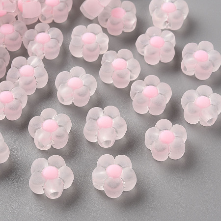 Honeyhandy Transparent Acrylic Beads, Frosted, Bead in Bead, Flower, Pink, 12x12.5x6mm, Hole: 2.5mm, about 893pcs/500g