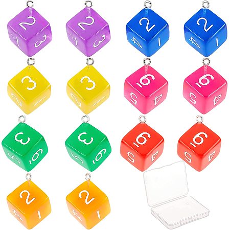 SUNNYCLUE 1 Box 14Pcs 7 Colors Acrylic Dice Charms Faceted Colorful Mini Cube Pendants with Loop Jewellery Findings for DOY Earring Necklace Bracelet Jewellery Making Crafts Supplies
