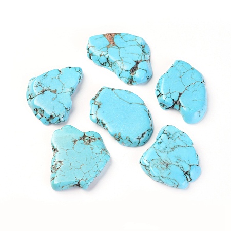 Honeyhandy Natural Howlite Beads, Flat Slab Beads, No Hole/Undrilled, Dyed, Nuggets, Turquoise, 30~40x20~30x5~8mm