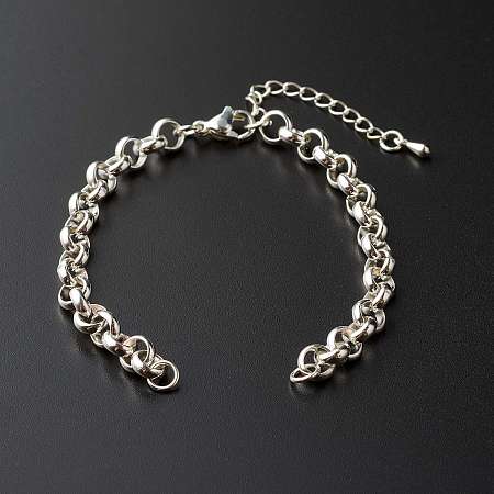 Honeyhandy 304 Stainless Steel Rolo Chain Bracelet, Belcher Chain, with 304 Stainless Steel Jump Rings, with Brass Chain Extender, Stainless Steel Color, 6-1/2 inch(16.5cm)