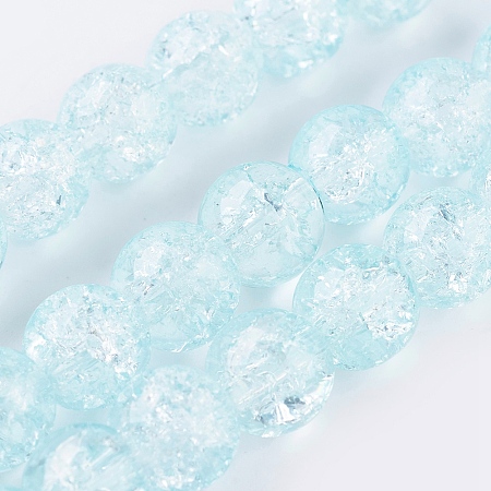 Two Tone Crackle Glass Bead Strands, Round, Azure, 8~8.5mm, Hole: 1mm, about 50~52pcs/strand, 14.9 inch~15.7 inch(38~40cm)