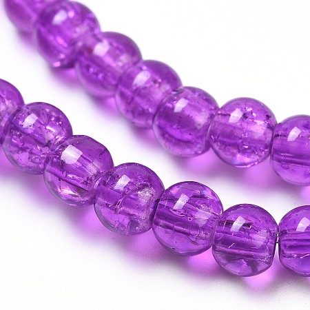 Honeyhandy Crackle Glass Beads Strands, Round, Blue Violet, 4mm, Hole: 1.1~1.3mm, about 200pcs/strand, 31.4 inch