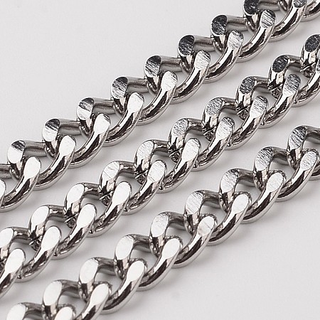 ARRICRAFT 304 Stainless Steel Cuban Link Chains, Chunky Chains, Curb Chains, Faceted, Unwelded, Stainless Steel Color, 7x5x1.4mm