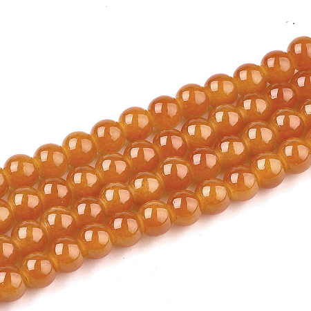 Honeyhandy Baking Painted Imitation Jade Glass Round Bead Strands, Chocolate, 6.5mm, Hole: 1.5mm, about 145pcs/strand, 31.8 inch