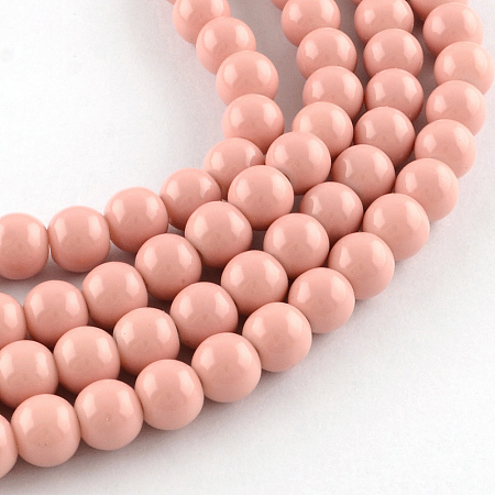 NBEADS Painted Glass Beads Strands, Baking Paint, Round, MistyRose, 4mm; Hole: 1.1~1.3mm, about 200pcs/strand, 31.4