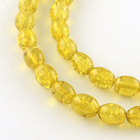 Honeyhandy Transparent Crackle Glass Beads Strands, Oval, Gold, 8x5.5~6mm, Hole: 1mm, about 100pcs/strand, 31.4 inch